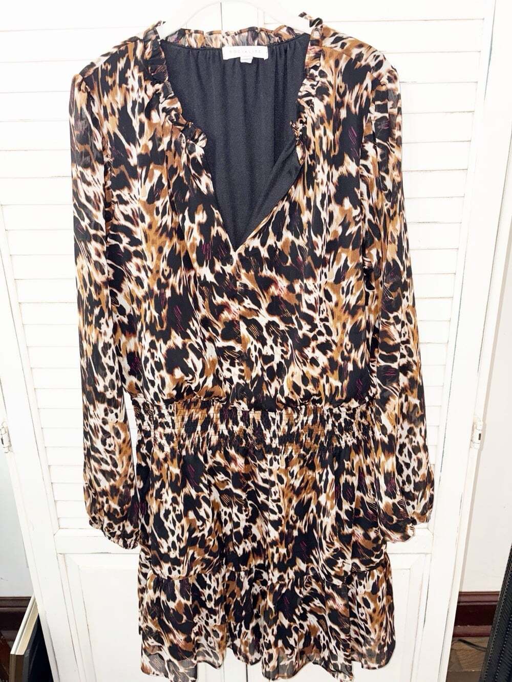 Socialite Leopard Print Tiered Dress Smocked Waist Size XL